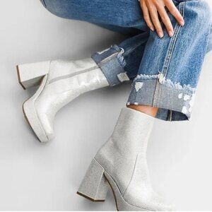 MIA Silver Textured Block Heel Ankle Boots